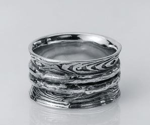 Wood Texture Ring, 925 silver