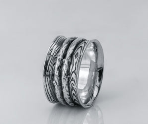 Wood Texture Ring, 925 silver