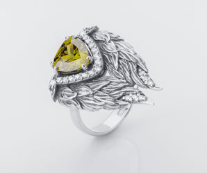 Bird Wings 925 Silver Ring with Gems