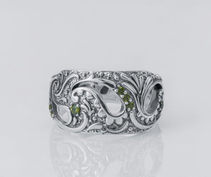 Leaves with Gems Ring, 925 Silver