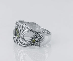 Leaves with Gems Ring, 925 Silver