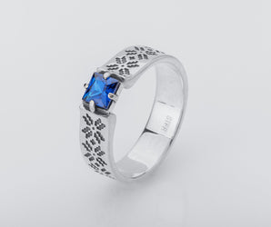 Ukrainian Ornament Ring wih Gem, 925 silver
