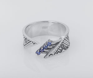 Ukrainian Embroidered Shirt Ring with Gems, 925 silver