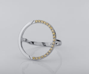 Simple Round Ring with Yellow Gems, Rhodium Plated 925 Silver