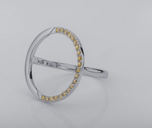 Simple Round Ring with Yellow Gems, Rhodium Plated 925 Silver