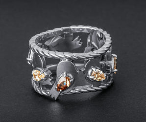 Little Birdies Ring with Gems, 925 Silver