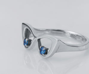 Stylish Glasses Ring with Blue Gems