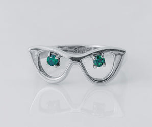 Elegant Glasses-Ring with Green Gems