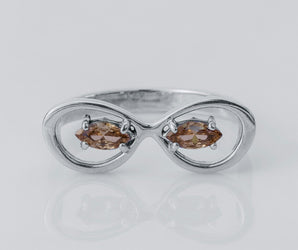Unique Sunglasses Ring with Orange Gems