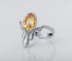 Candle Light Ring with Citrine, Rhodium plated 925 silver