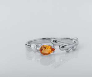 Candle Statement ring With Citrine, Rhodium plated 925 silver
