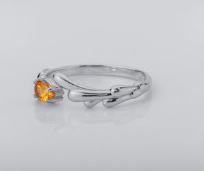 Candle Statement ring With Citrine, Rhodium plated 925 silver