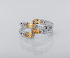 Citrine Candles Ring, Rhodium plated 925 silver