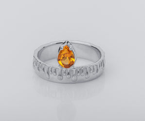 Candle Light Citrine Ring with Molten Wax, Rhodium plated 925 silver