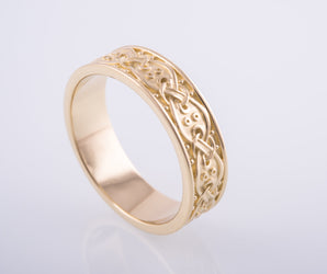 14K Gold Viking Ring with Scandinavian Ornament Unique Jewelry