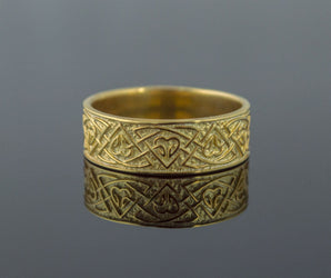 Ring with Norse Ornament Gold Viking Jewelry