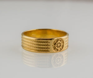 Gold Ring with Handweel Symbol Ornament Style Handmade Jewelry
