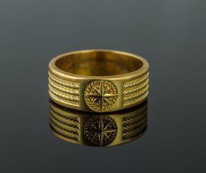 Ring with Compass Symbol Ornament Gold Silver Jewelry