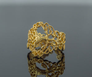 Yggdrasil Ring with Ornament Gold Unique Norse Jewelry