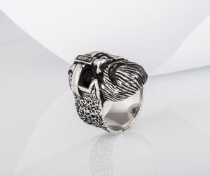 Odin Allfather Sterling Silver Unique Viking Ring Norse Jewelry