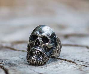 Bearded Skull Sterling Silver Unique Ring Biker Jewelry