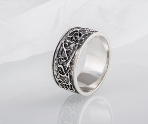Wolf Ornament Ring Handmade Sterling Silver Viking Ring