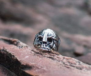 Skull with Helmet Sterling Silver Unique Ring Biker Jewelry