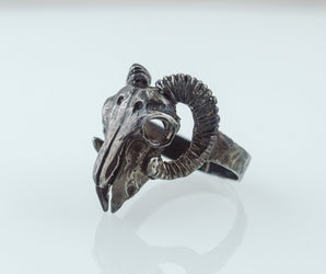 Ram Skull Ring Ruthenium Plated Sterling Silver Unique Animal Black Limited Edition Jewelry