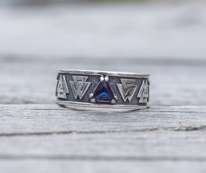 Valknut Symbol Ring with cubic Zirconia Sterling Silver Viking Jewelry