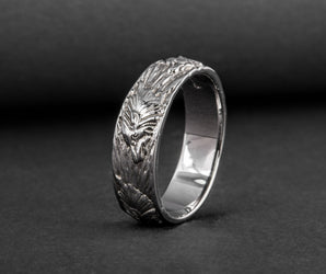 Wolf Ornament Ring Ruthenium Plated Sterling Silver Black Limited Edition Norse Ring