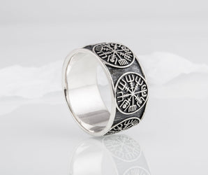 Vegvisir Runic Compass Sterling Silver Norse Ring