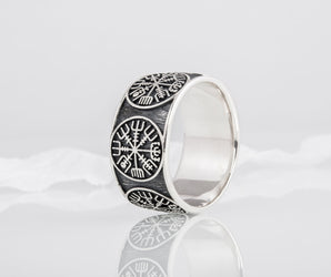 Vegvisir Runic Compass Sterling Silver Norse Ring