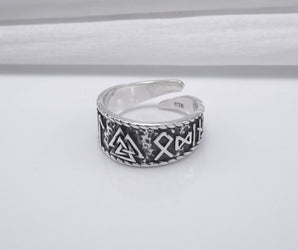 Sterling Silver Hail Odin Ring with Valknut Symbol, Handmade Viking Jewelry