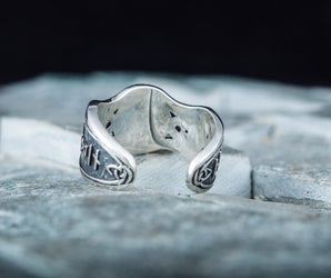Valknut Symbol With HAIL ODIN Runes Sterling Silver Viking Ring