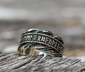 Unique Ring with Elder Futhark Runes Norse Jewelry