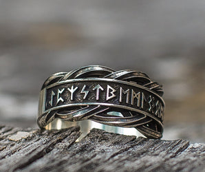Unique Ring with Elder Futhark Runes Norse Jewelry