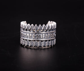 Arrows Ring with Elder Futhark Runes Sterling Silver Viking Jewelry