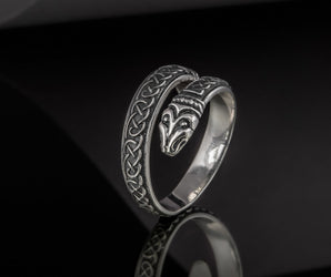 Jormungand Ring with Viking Ornament Sterling Silver Viking Jewelry