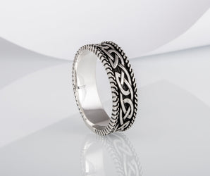 Unique Viking Ring with Norse Ornament Sterling Silver Handcrafted Jewelry