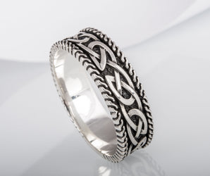 Unique Viking Ring with Norse Ornament Sterling Silver Handcrafted Jewelry