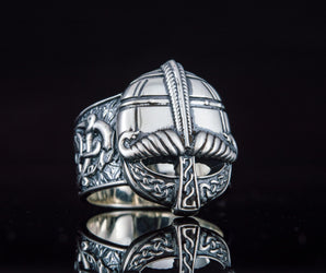 Viking Helmet with Ornament Sterling Silver Unique Ring