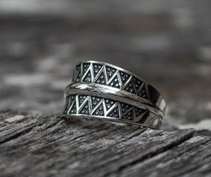 Pagan Ring with Ornament Sterling Silver Viking Jewelry