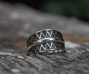 Pagan Ring with Ornament Sterling Silver Viking Jewelry