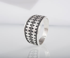 Norse Ring with Ornament Sterling Silver Viking Jewelry