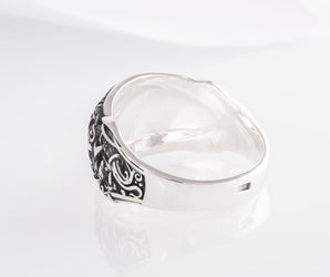 Valknut Ring with Mammen Ornament Sterling Silver Viking Jewelry