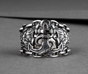 Anchor Symbol with Chain Sterling Silver Unique Ring