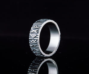 Elder Futhark Runes Ring Sterling Silver Viking Jewelry