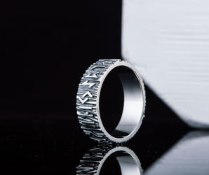 Elder Futhark Runes Ring Sterling Silver Viking Jewelry