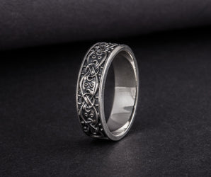 Viking Ring with Scandinavian Ornament Sterling Silver Unique Jewelry
