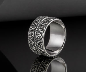 Celtic Ring with Triquetra Symbols Sterling Silver Pagan Jewelry